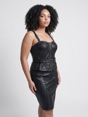 Haute Monde Black Faux Leather Corset Bustier & Midi Skirt Set Women’s, M
